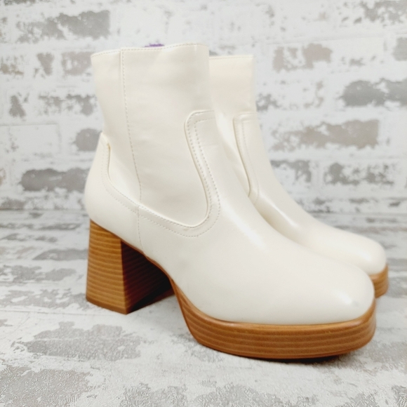 New BP Keyla Platform White Faux Leather Chunky Bootie C363 - Picture 5 of 13